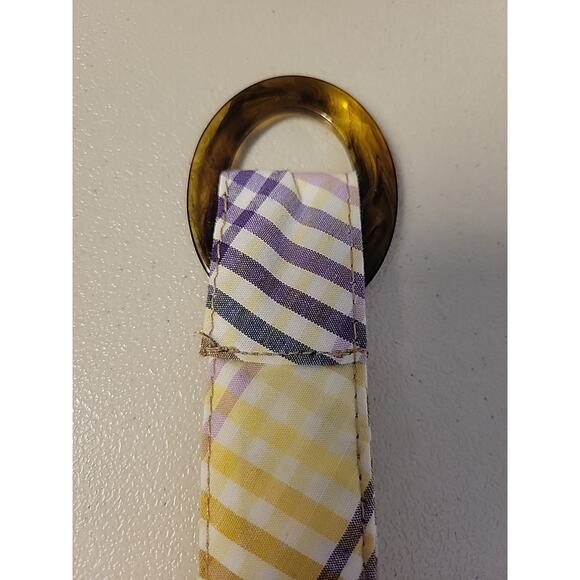 Plaid Fabric Belt Tortoiseshell Oval Buckle Preppy Academia Cottage Size 42 inch - Picture 4 of 5